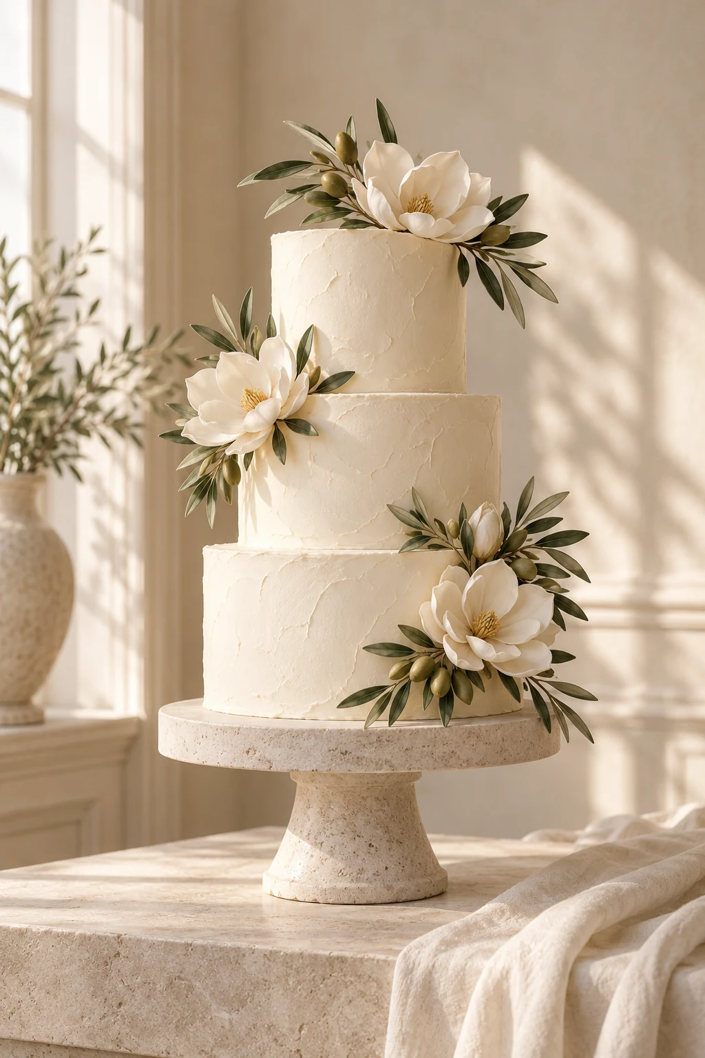 Ivory floral wedding cake
